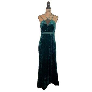 Honey and Rosie Velvet Evening Maxi Dress Size XL Ruched Back Vibrant Green